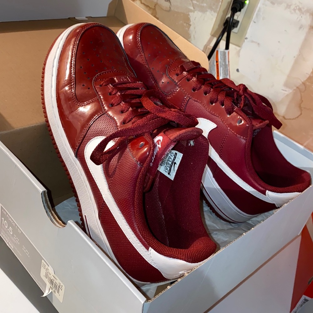 Burgundy Nike Air Force ones low top